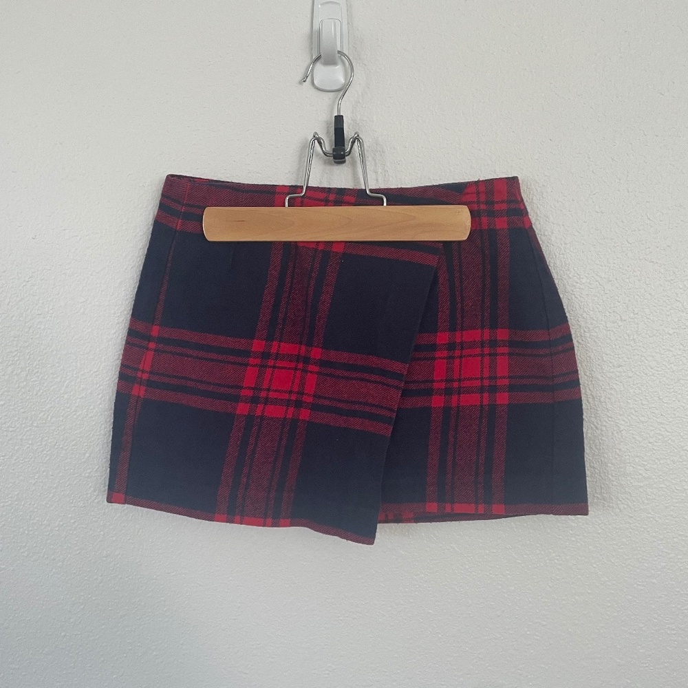 Wrap-style Plaid Mini Skirt